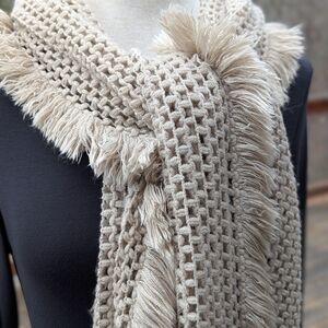 Tan Knit Scarf With Shag Fringe